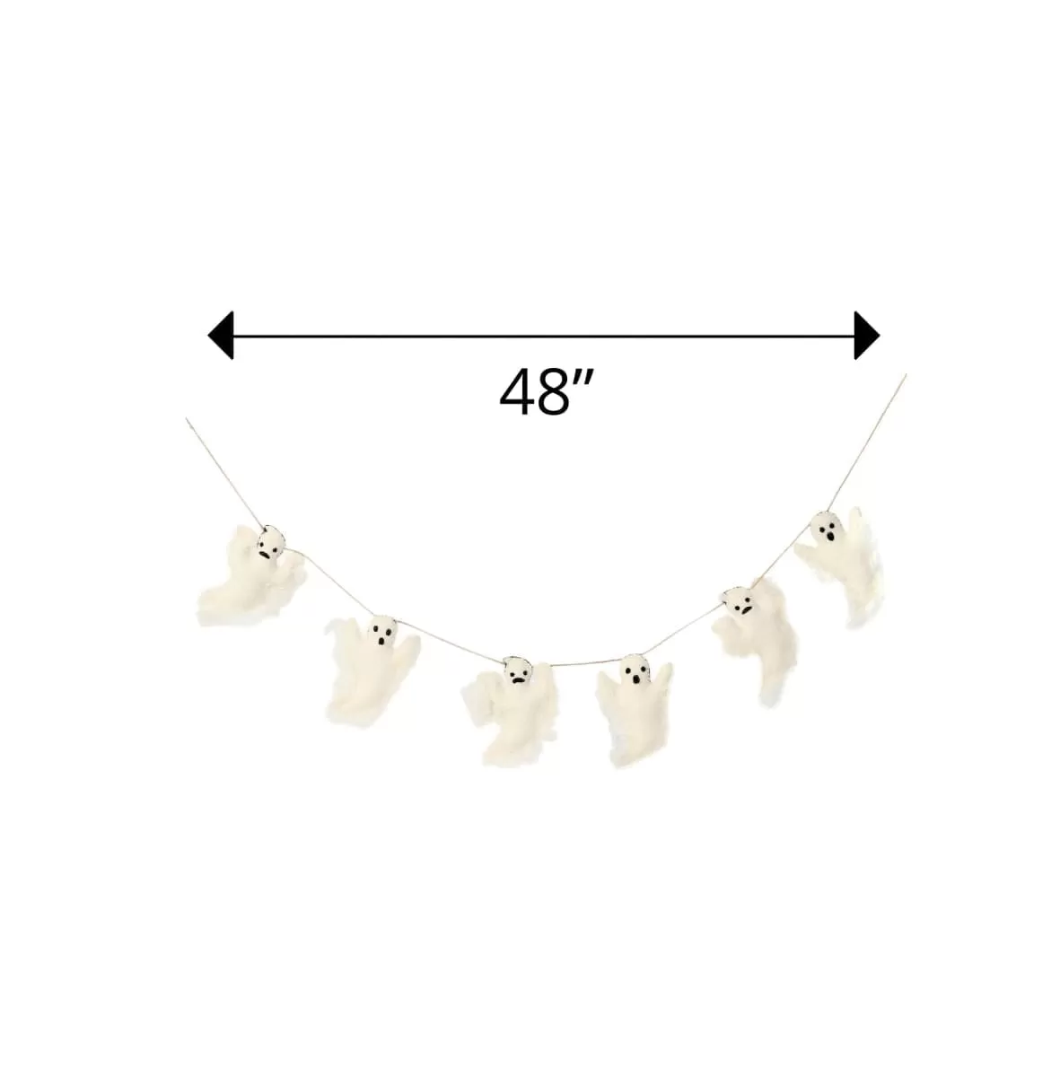 De Kulture Handmade Premium Wool Felt White Ghost Garland Eco Friendly Halloween Wall Hanging Home Office Theme Party Holiday Decoration Banner 48 Inches-WHITE